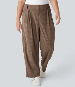 Plus Size<HALARA Mid Rise Zipper Pocket Plus Size Corduroy Casual Pants