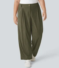 Plus Size<HALARA Mid Rise Zipper Pocket Plus Size Corduroy Casual Pants