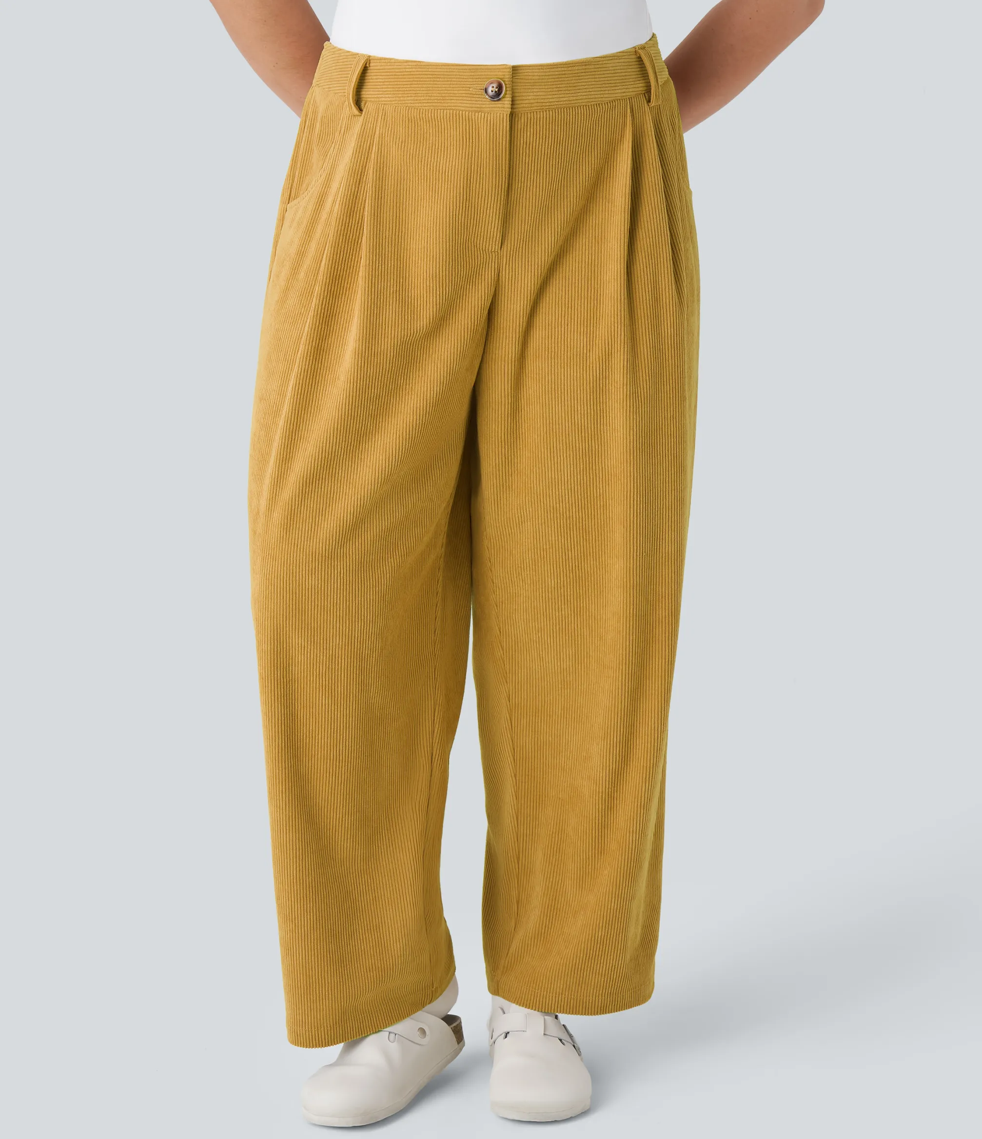 Plus Size<HALARA Mid Rise Zipper Pocket Plus Size Corduroy Casual Pants