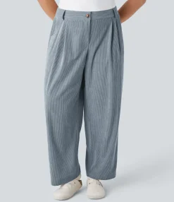 Plus Size<HALARA Mid Rise Zipper Pocket Plus Size Corduroy Casual Pants