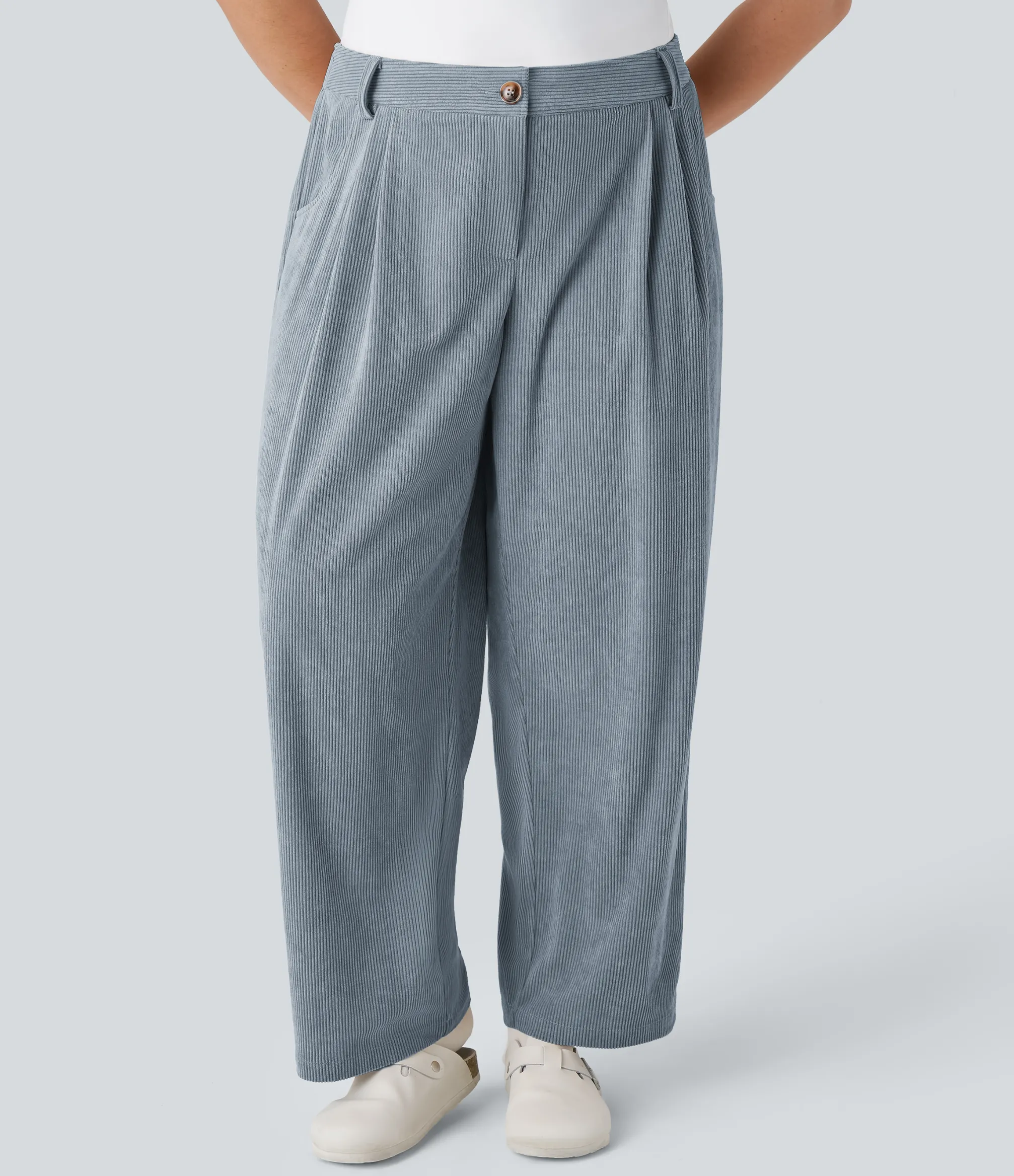 Plus Size<HALARA Mid Rise Zipper Pocket Plus Size Corduroy Casual Pants