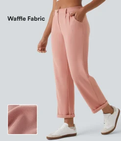 Pants<HALARA Mid Rise Zipper Pocket Waffle Casual Pants