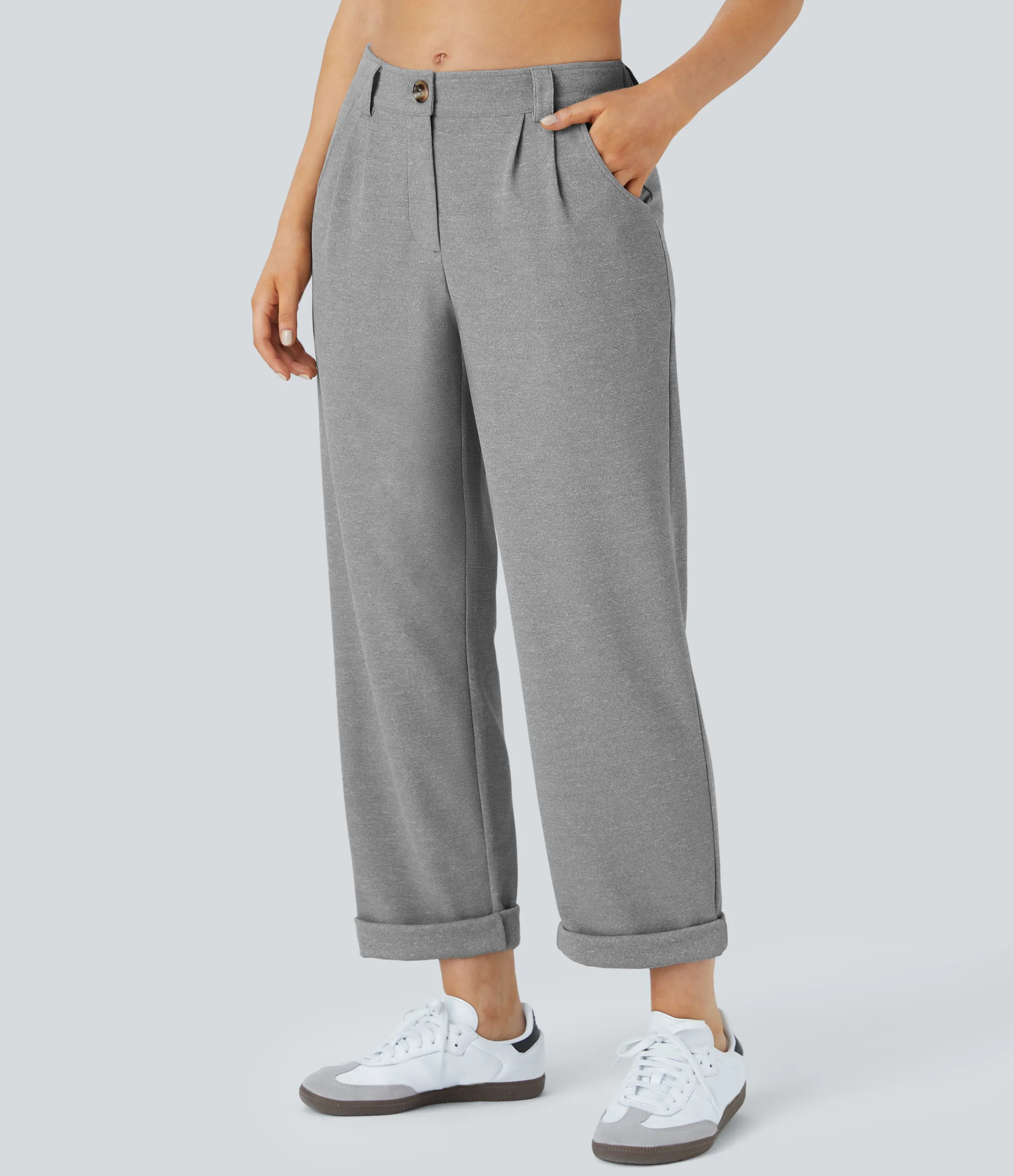 Pants<HALARA Mid Rise Zipper Pocket Waffle Casual Pants
