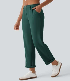 Pants<HALARA Mid Rise Zipper Pocket Waffle Casual Pants