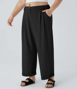 Plus Size<HALARA Mid Rise Zipper Pocket Waffle Casual Plus Size Pants