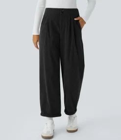 Pants<HALARA Mid Rise Zipper Pockets Ankle Length Casual Corduroy Pants