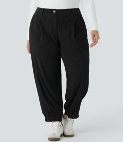 Plus Size<HALARA Mid Rise Zipper Pockets Corduroy Casual Plus Size Joggers