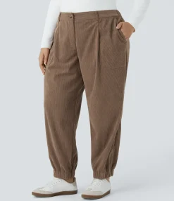 Plus Size<HALARA Mid Rise Zipper Pockets Corduroy Casual Plus Size Joggers