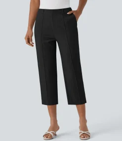 Pants<HALARA Mid Rise Zipper Pockets Capri Casual Pants