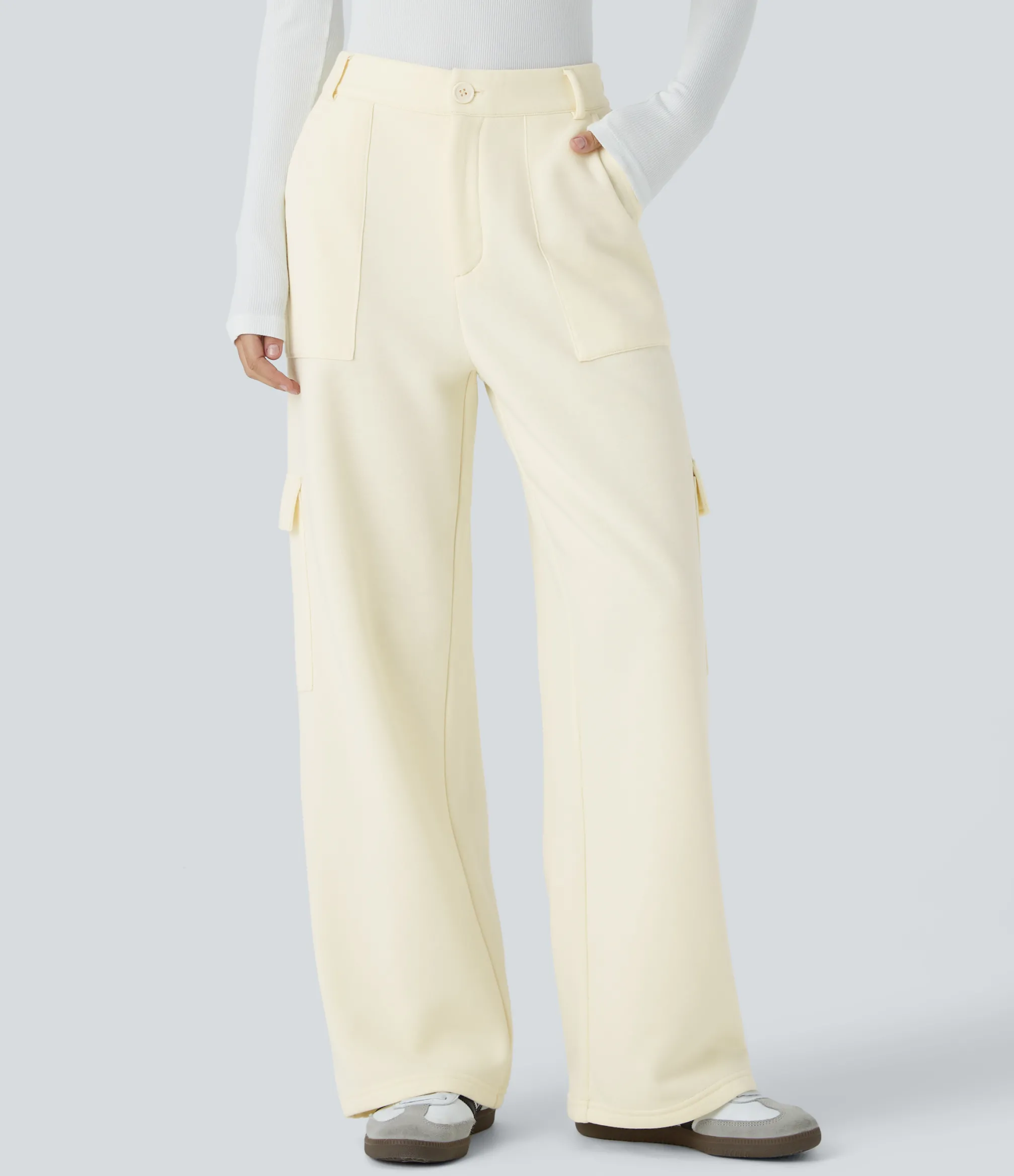 Pants|Cargo Pants<HALARA Mid Rise Zipper Pockets Fleece Casual Cargo Pants