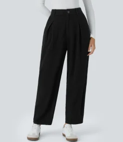 Pants<HALARA Mid Rise Zipper Pockets Knit Waffle Casual Pants