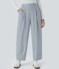 Pants<HALARA Mid Rise Zipper Pockets Knit Waffle Casual Pants