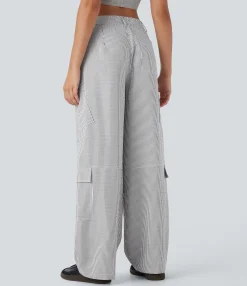 Cargo Pants|Wide-Leg Pants<HALARA Mid Rise Zipper Pockets Wide Leg Stripe Casual Cargo Pants