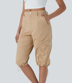 Cargo Pants|Pants<HALARA Mid-Rise Ruched Cargo Quick-Dry Casual Pedal Pusher Pants with Pockets