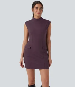 Dresses|Bodycon Dresses<HALARA Mock Neck Sleeveless Bodycon Mini Work Dress with Pockets