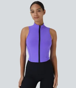 Casual Tops|Yoga Tops<HALARA Mock Neck Zip Front Sleeveless Cropped Tank Top