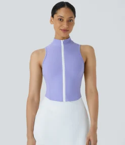 Casual Tops|Yoga Tops<HALARA Mock Neck Zip Front Sleeveless Cropped Tank Top