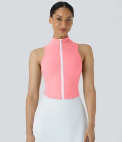 Casual Tops|Yoga Tops<HALARA Mock Neck Zip Front Sleeveless Cropped Tank Top