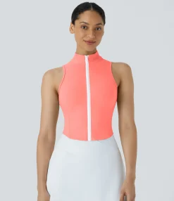 Casual Tops|Yoga Tops<HALARA Mock Neck Zip Front Sleeveless Cropped Tank Top
