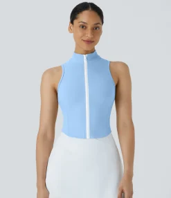 Casual Tops|Yoga Tops<HALARA Mock Neck Zip Front Sleeveless Cropped Tank Top
