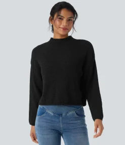 Sweaters<HALARA Mock-neck Long Sleeve Casual Sweater