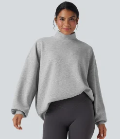 Sweatshirts & Hoodies<HALARA Mock-neck Relaxed Casual Sweatshirt with Pockets