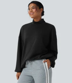 Sweatshirts & Hoodies<HALARA Mock-neck Relaxed Casual Sweatshirt with Pockets