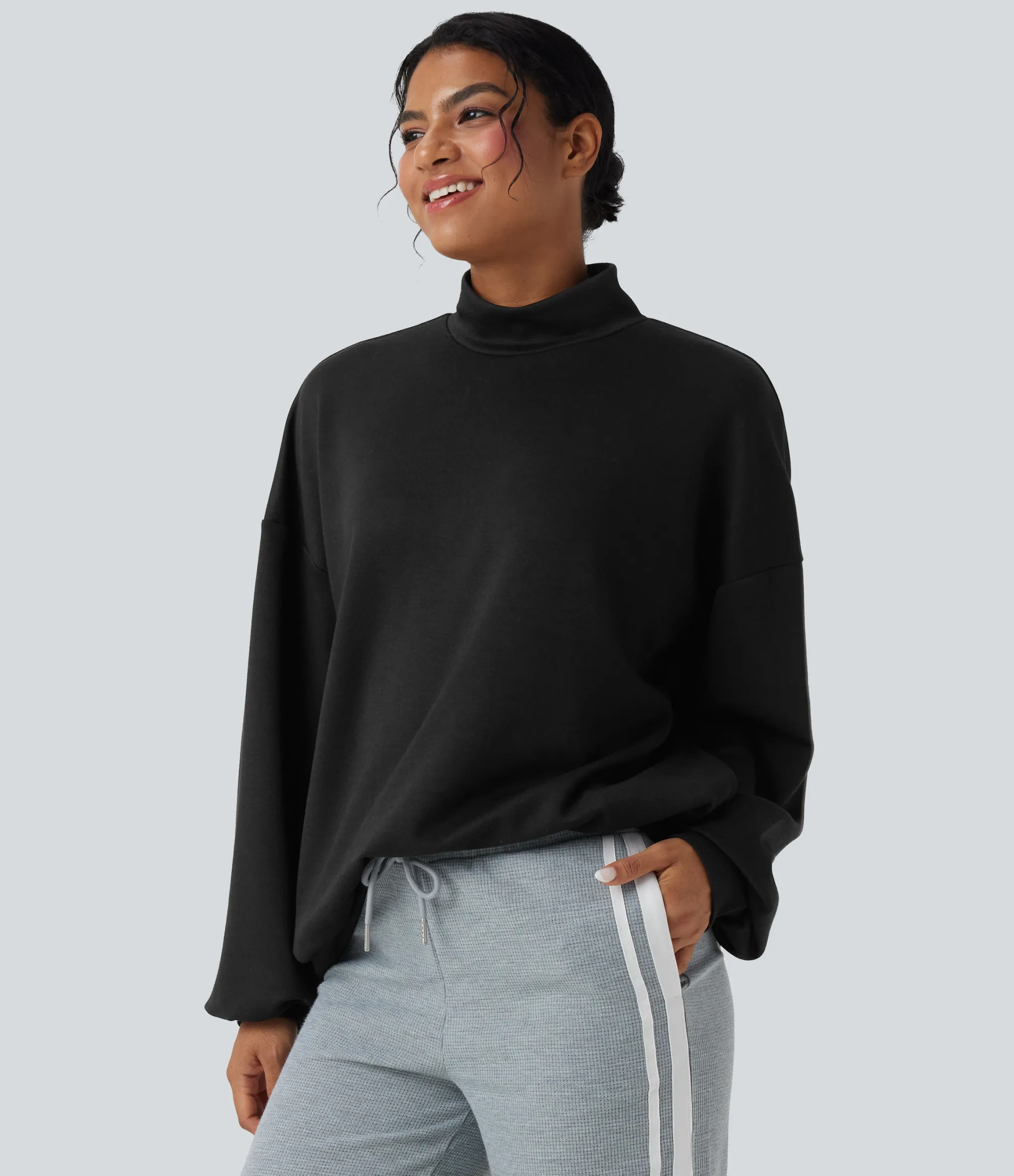 Sweatshirts & Hoodies<HALARA Mock-neck Relaxed Casual Sweatshirt with Pockets