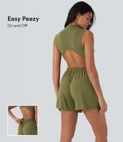 Jumpsuits<HALARA Mock-Neck Sleeveless Casual Jumpsuit with Pockets-Easy Peezy