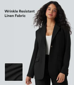 Jackets & Outerwear<HALARA Notched Collar Long Sleeve Work Linen Blazer with Pockets