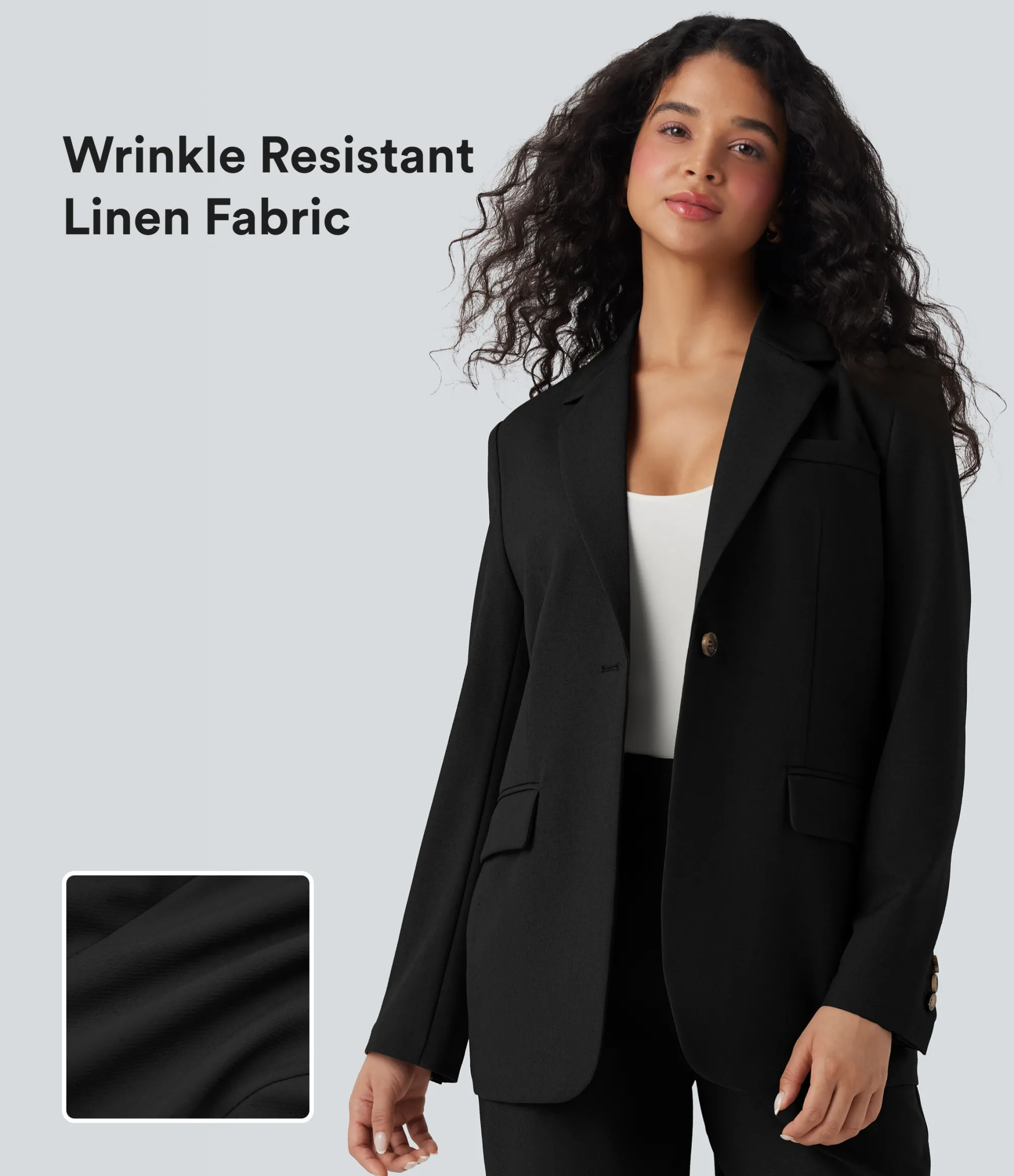 Jackets & Outerwear<HALARA Notched Collar Long Sleeve Work Linen Blazer with Pockets