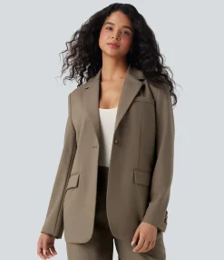 Jackets & Outerwear<HALARA Notched Collar Long Sleeve Work Linen Blazer with Pockets