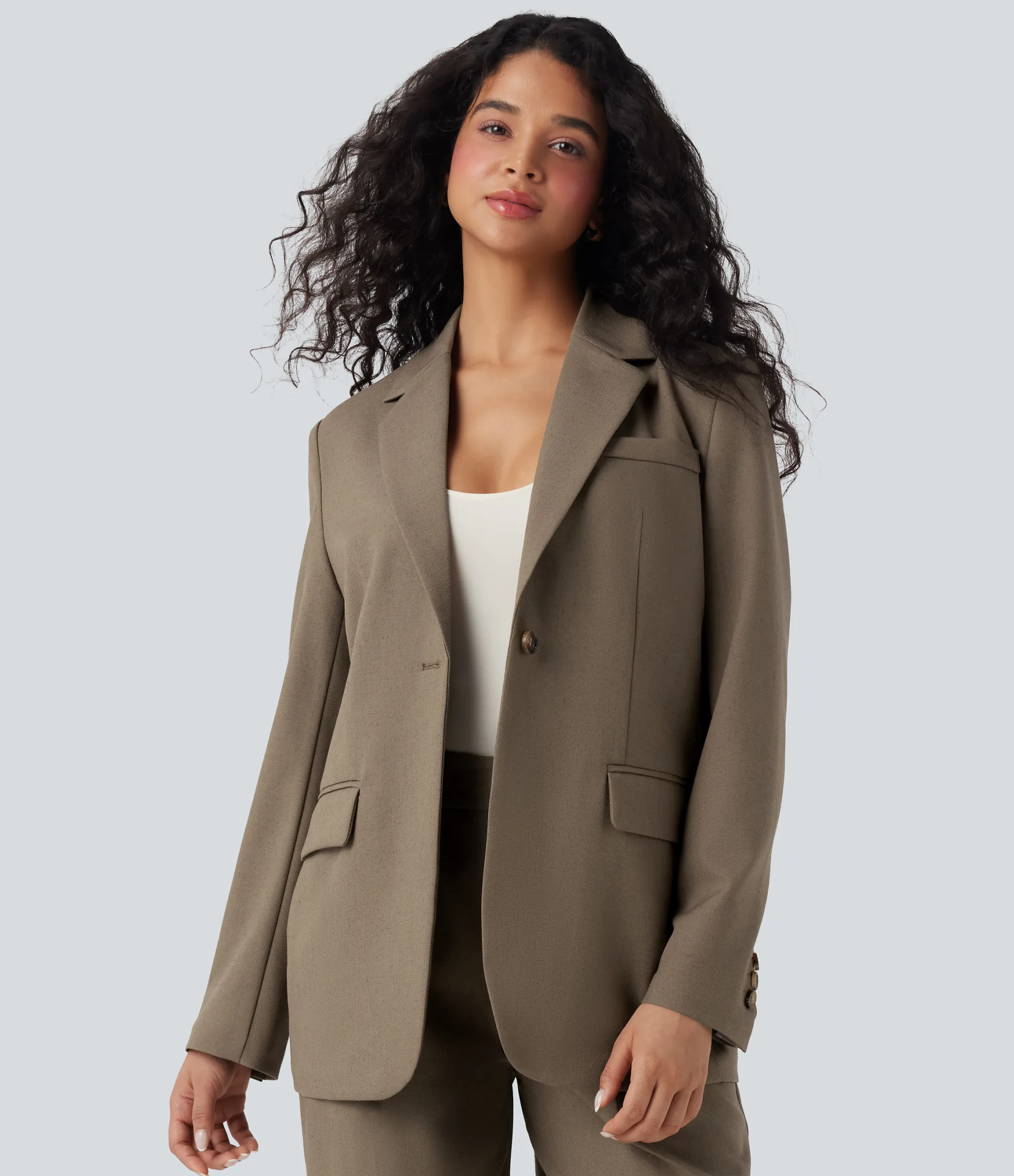 Jackets & Outerwear<HALARA Notched Collar Long Sleeve Work Linen Blazer with Pockets