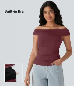 Casual Tops<HALARA Off Shoulder Ruched Skinny Casual Top