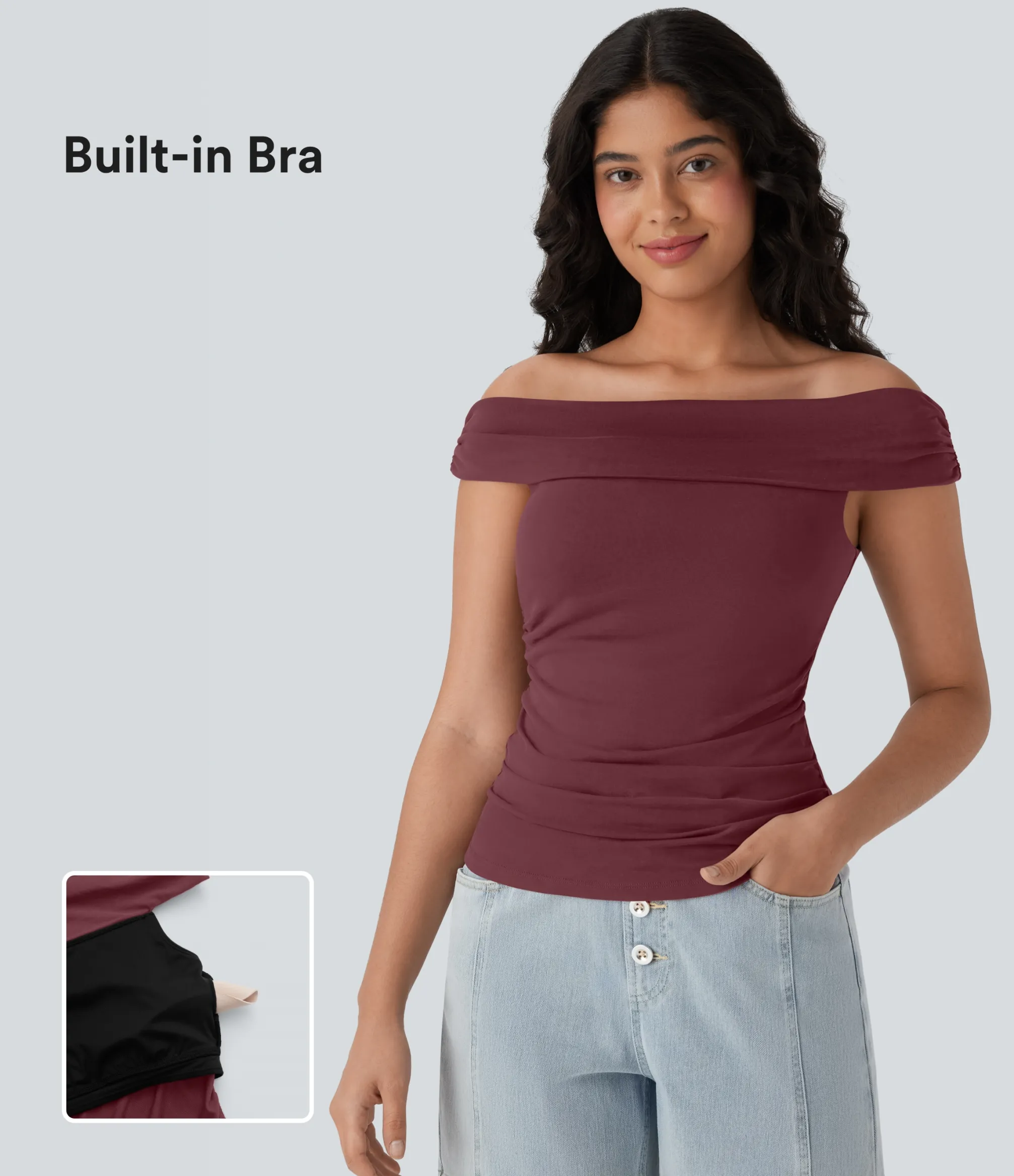 Casual Tops<HALARA Off Shoulder Ruched Skinny Casual Top