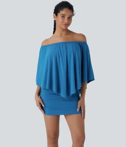 Bodycon Dresses|Mini Dresses<HALARA Off Shoulder Ruffle Hem Bodycon Mini Casual Dress