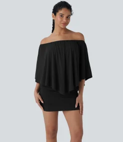 Bodycon Dresses|Mini Dresses<HALARA Off Shoulder Ruffle Hem Bodycon Mini Casual Dress