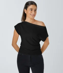 Casual Tops<HALARA Off Shoulder Short Sleeve Ruched Casual Top
