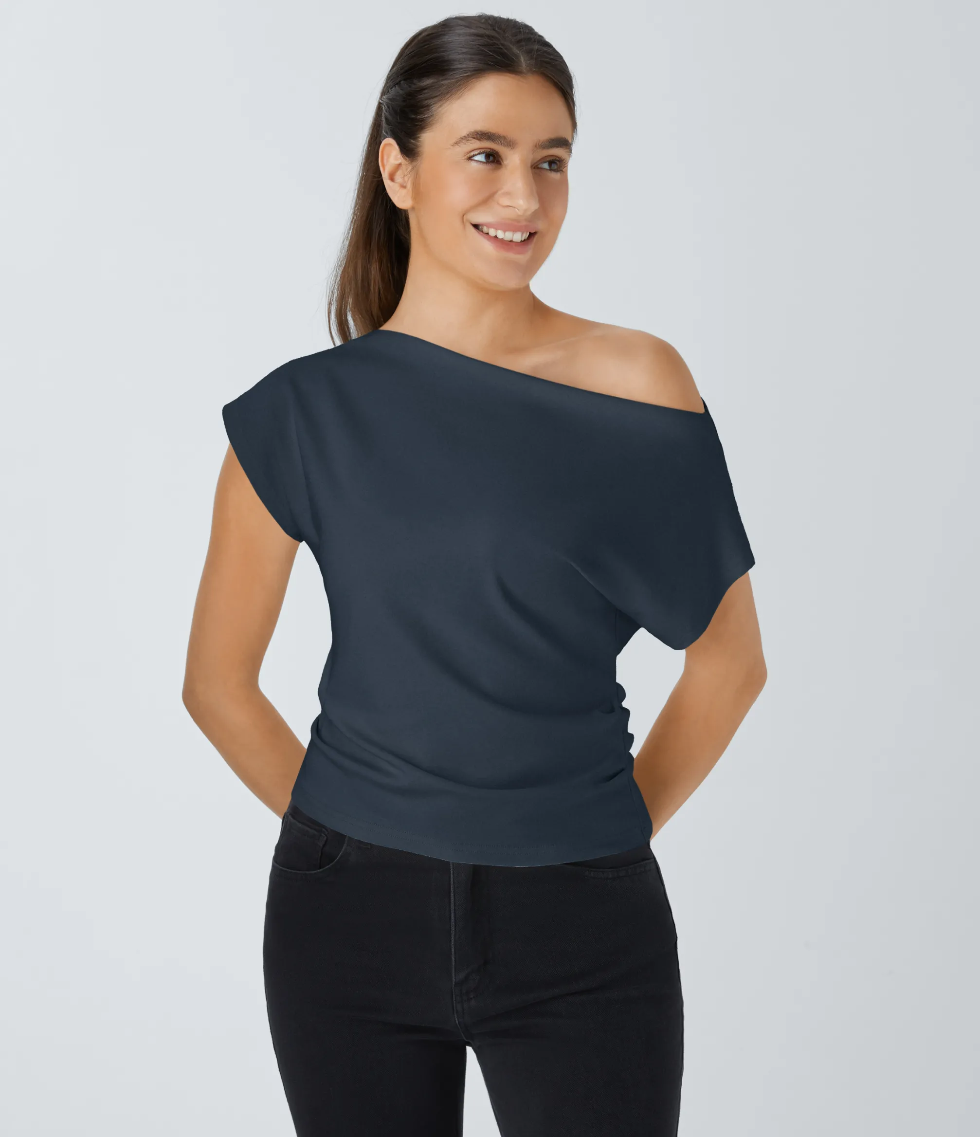 Casual Tops<HALARA Off Shoulder Short Sleeve Ruched Casual Top