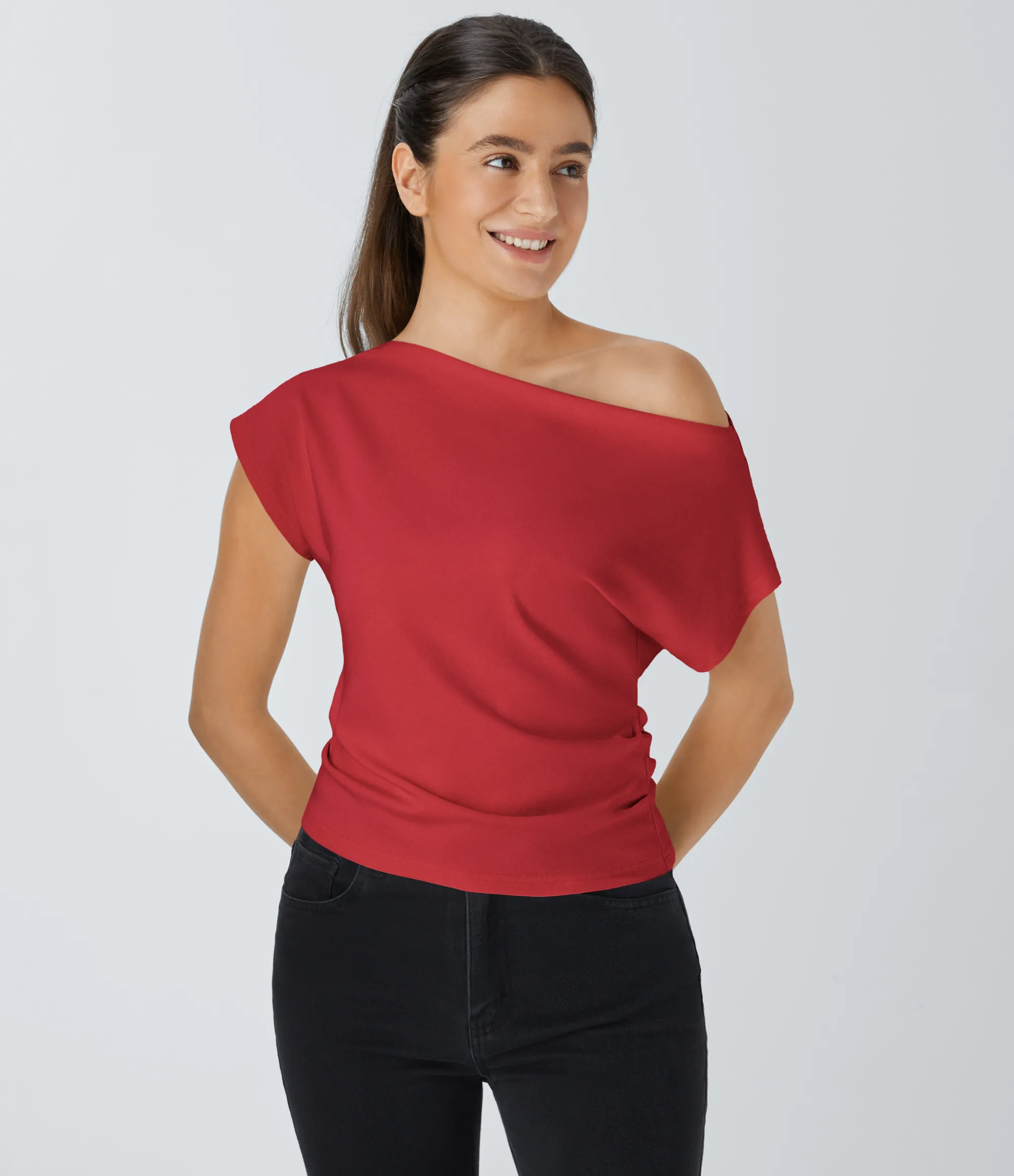 Casual Tops<HALARA Off Shoulder Short Sleeve Ruched Casual Top