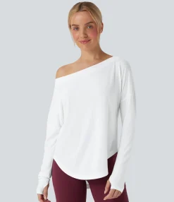 Sports Tops|Sports Tops<HALARA One Shoulder Long Sleeve Thumb Hole Curved Hem High Low Quick Dry Yoga Sports Top