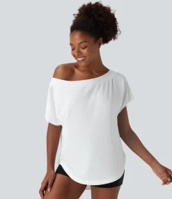 Sports Tops|Sports Tops<HALARA One Shoulder Short Sleeve Curved Hem High Low Quick Dry Yoga Sports Top