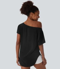 Sports Tops|Sports Tops<HALARA One Shoulder Short Sleeve Curved Hem High Low Quick Dry Yoga Sports Top