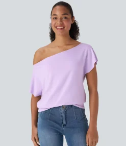 Casual Tops<HALARA One Shoulder Short Sleeve Casual Top