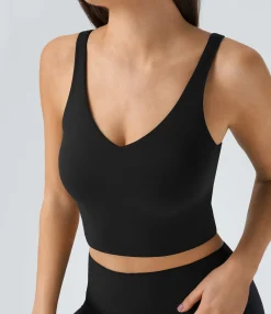 Casual Tops|Yoga Tops<HALARA Padded V Neck Cropped Yoga Tank Top
