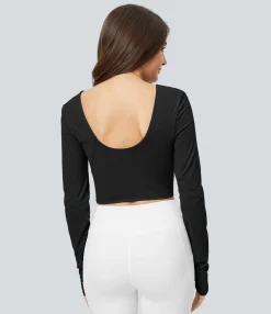 Sports Tops|Sports Tops<HALARA Padded V Neck Thumb Hole Cropped Yoga Sports Top