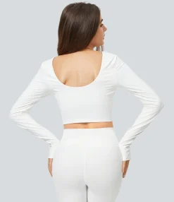 Sports Tops|Sports Tops<HALARA Padded V Neck Thumb Hole Cropped Yoga Sports Top
