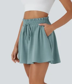 Shorts<HALARA Paper Bag High Waist Drawstring Pocket Casual Linen-Feel Wide Leg Shorts
