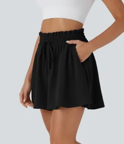 Shorts<HALARA Paper Bag High Waist Drawstring Pocket Casual Linen-Feel Wide Leg Shorts