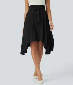 Maxi & Midi Skirts|Skirts<HALARA Paper Bag High Waisted Belted Pocket Hanky Hem Midi Work Skirt